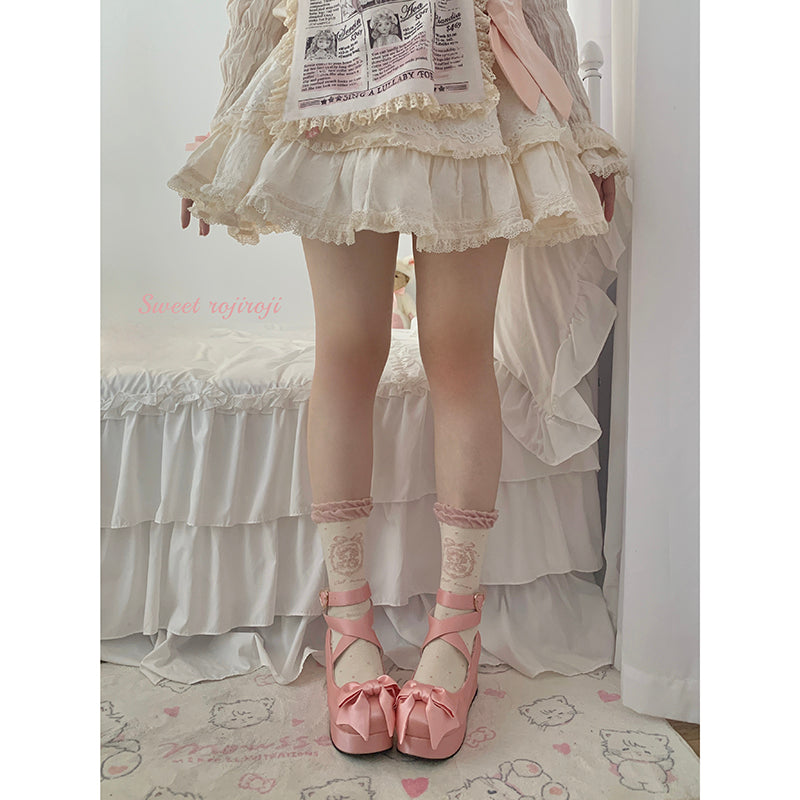 Roji Roji - Kawaii Cotton Lolita Socks Mid-calf Socks One Size Pink mid-calf socks / about 12.6" (32 cm)