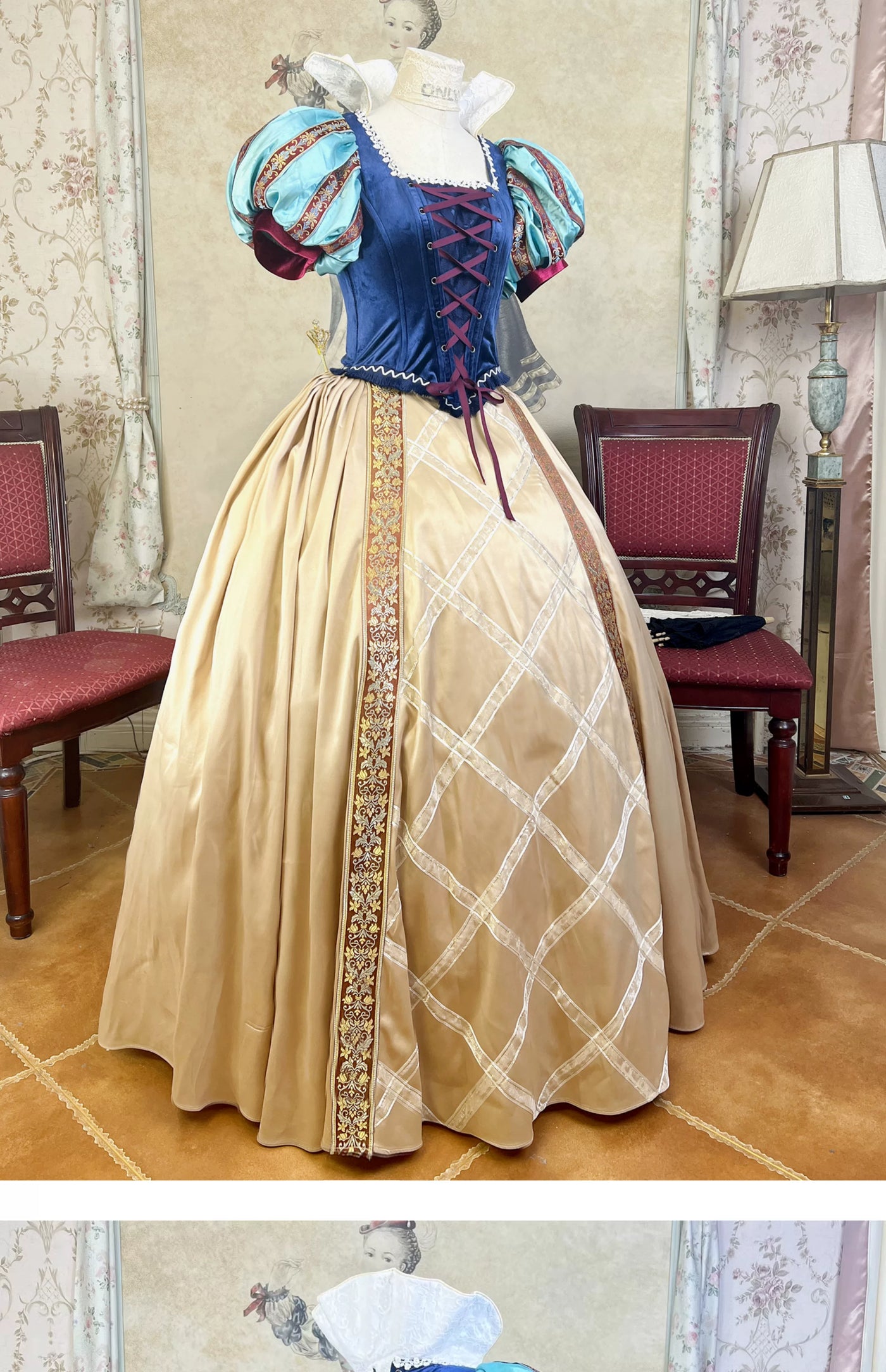 LACE GARDEN - Snow White Arrival - Royal Blue Dress Set with Puff Sleeves
