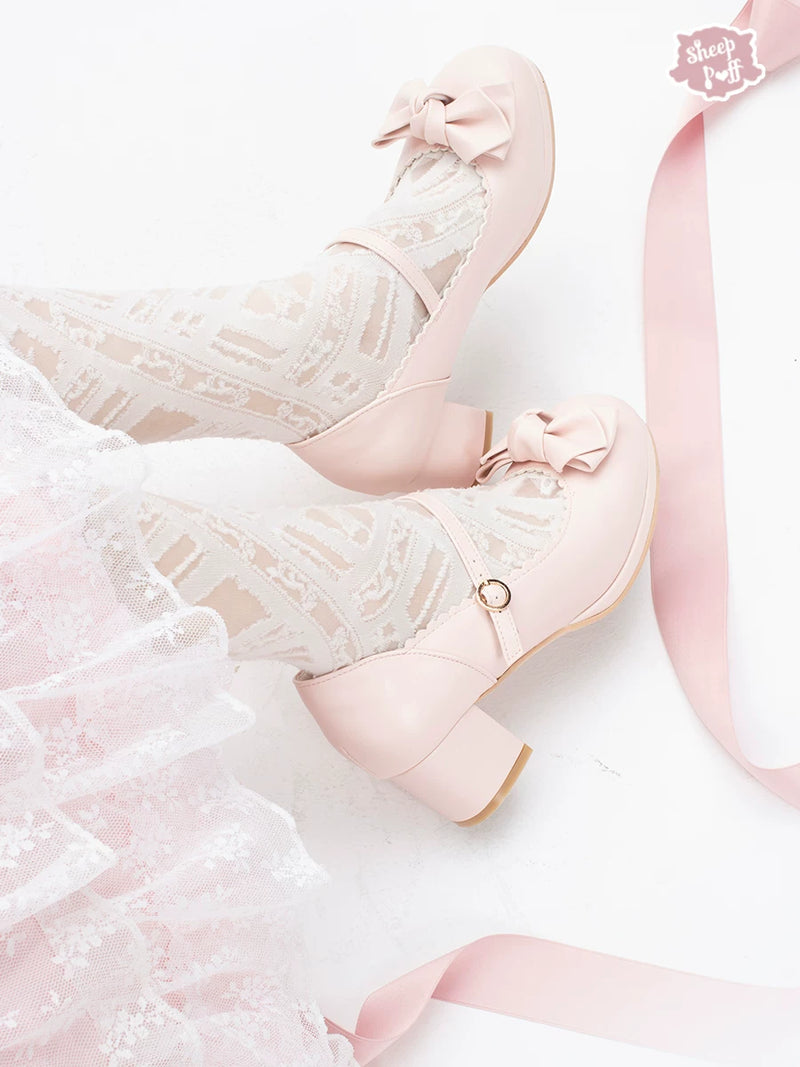 sheeppuff Elegant Bow Mid-Heel Lolita Shoes