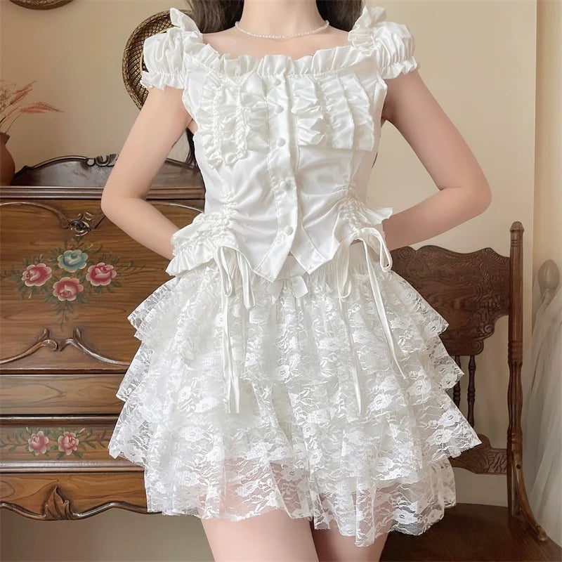 Sugar Girl - Daily Cotton Lolita Safety Shorts - White Lace Bloomers Petticoat