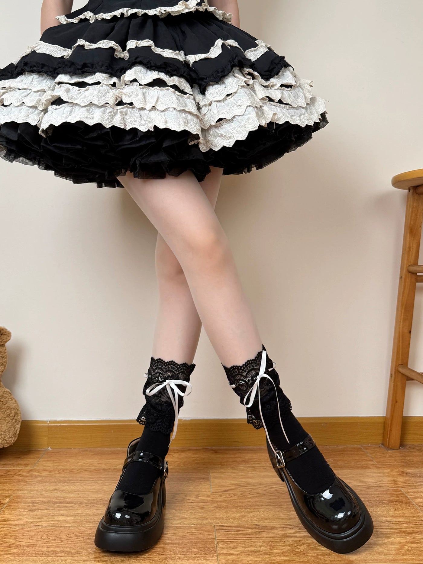 Chubby Bear Tales - Showa Doll - Lace-Trimmed Socks with Ribbon Ties