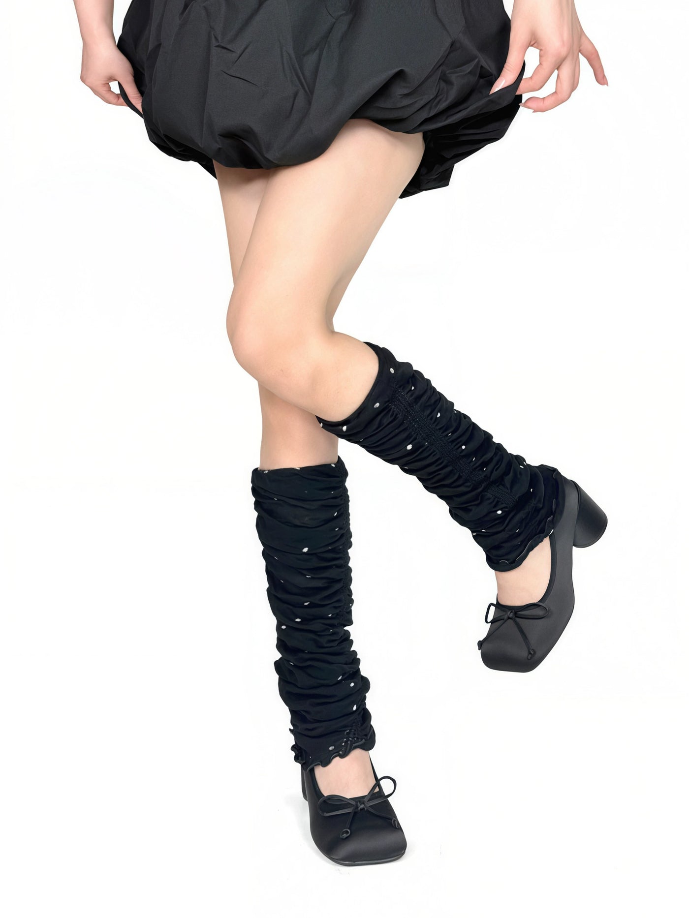 White Socks - Lazy Dot - Ruched Dot Leg Warmers with Slouched Volume