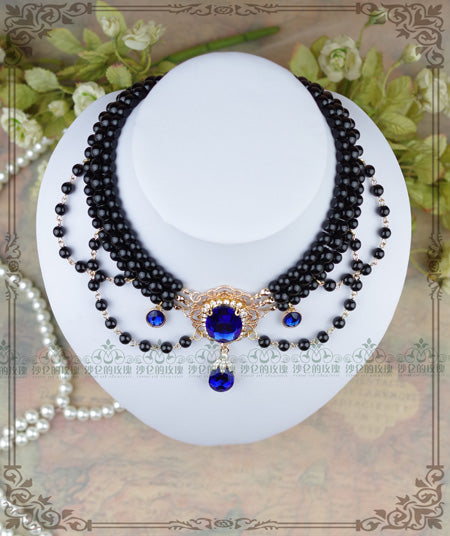Rose of Sharon - Customized Lolita Pearl Necklace - with Gemstone Pendants Neckwear