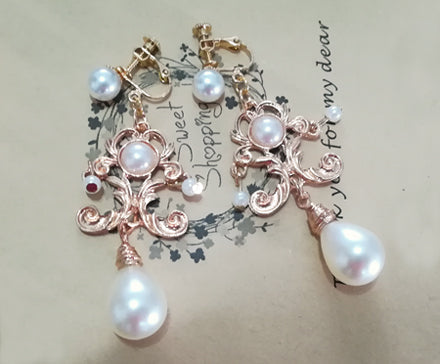 Rose of Sharon - French Lolita Baroque Vintage Pearl - Earrings Earrings