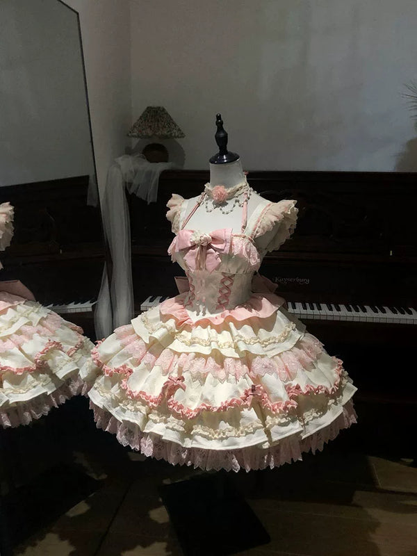 White Sugar Girl - Floral Dream Lolita OP - Pink embellished
