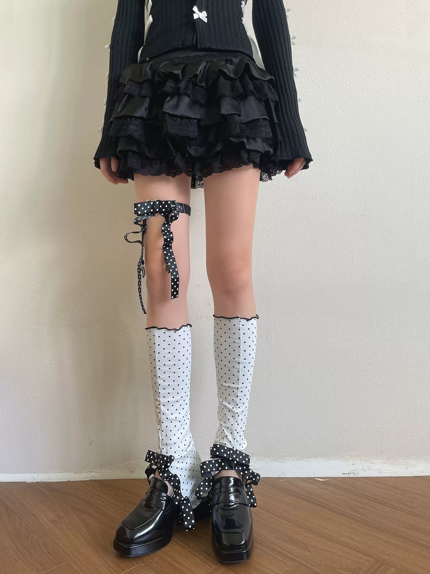 Sock Noble - Polka Dot Ruffle - Sock Covers or Clip Ring with Layered Bows