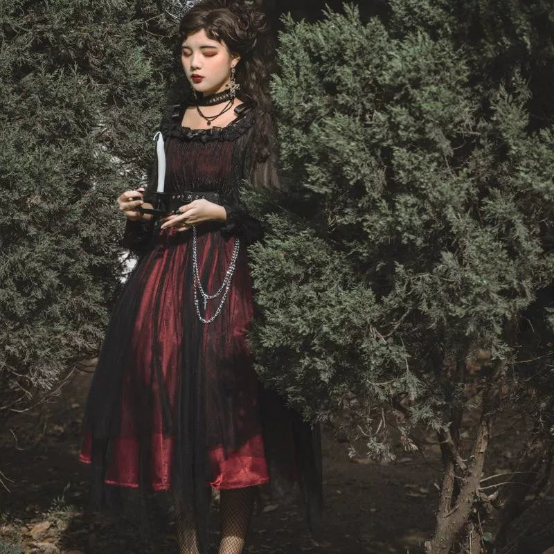 Girl Killer Dark Vintage-Inspired Lolita Dress — Long Length Red