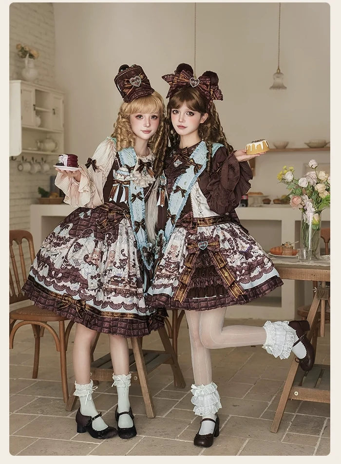 Alice Girl - Bear Chocolate Bar - Kawaii Lolita Blouse, Long Sleeve