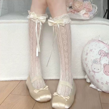 Fantasy Doll – Herzspitze – Herzmuster-Spitzensocken Wadenhoch