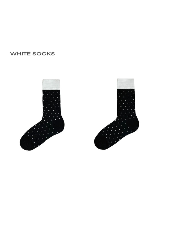 Black polka dot mesh knee-high sock with ribbed cuff