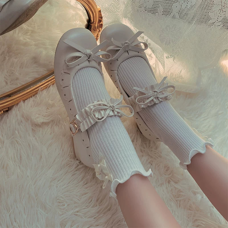 Sock Noble - Energetic Bow Ruffle - Cotton Short Socks with Bow and Ruffle Trim