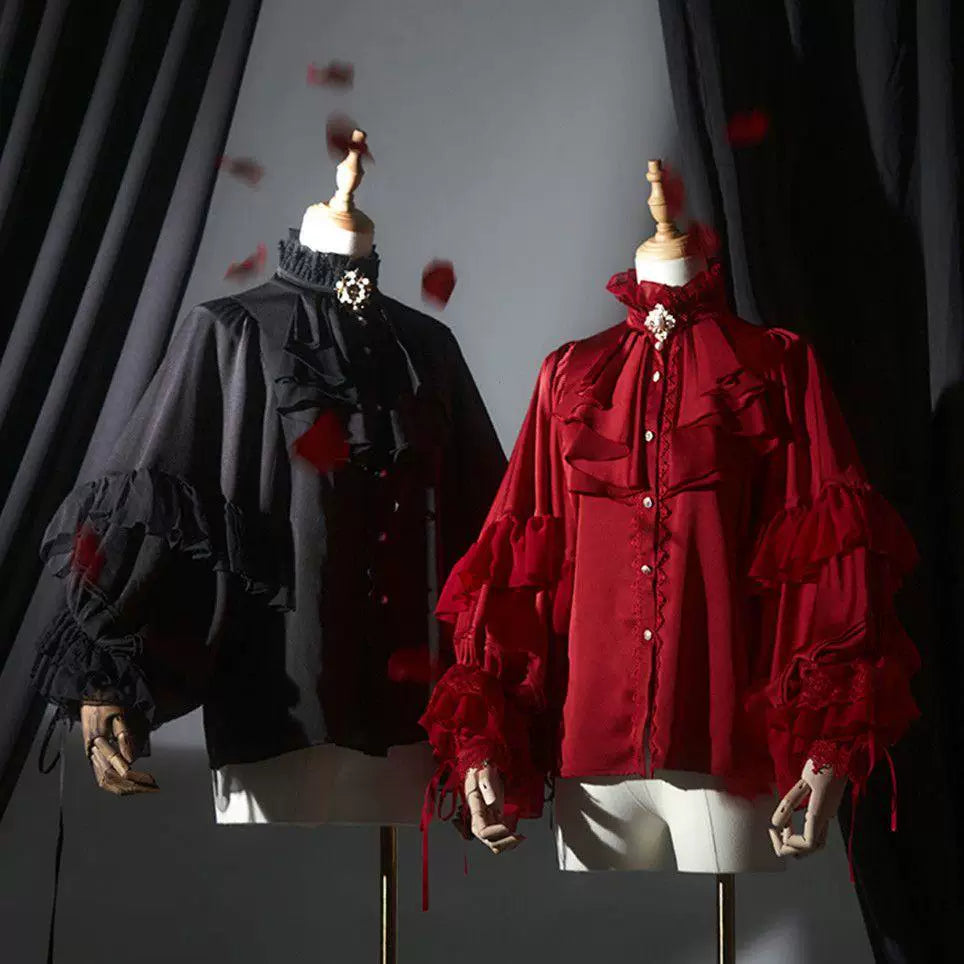 Sweetheart Dream Machine - Dragon Bone Cemetery - Long-Sleeve Blouse with Batwing Sleeves