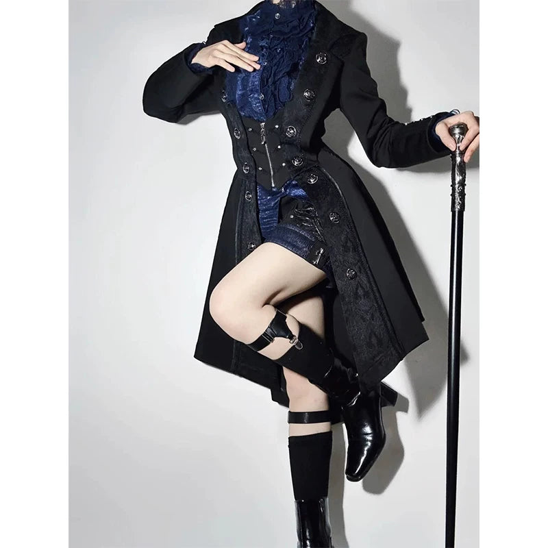 Lolita - Ouji Gothic Lolita - Black structured longline coat
