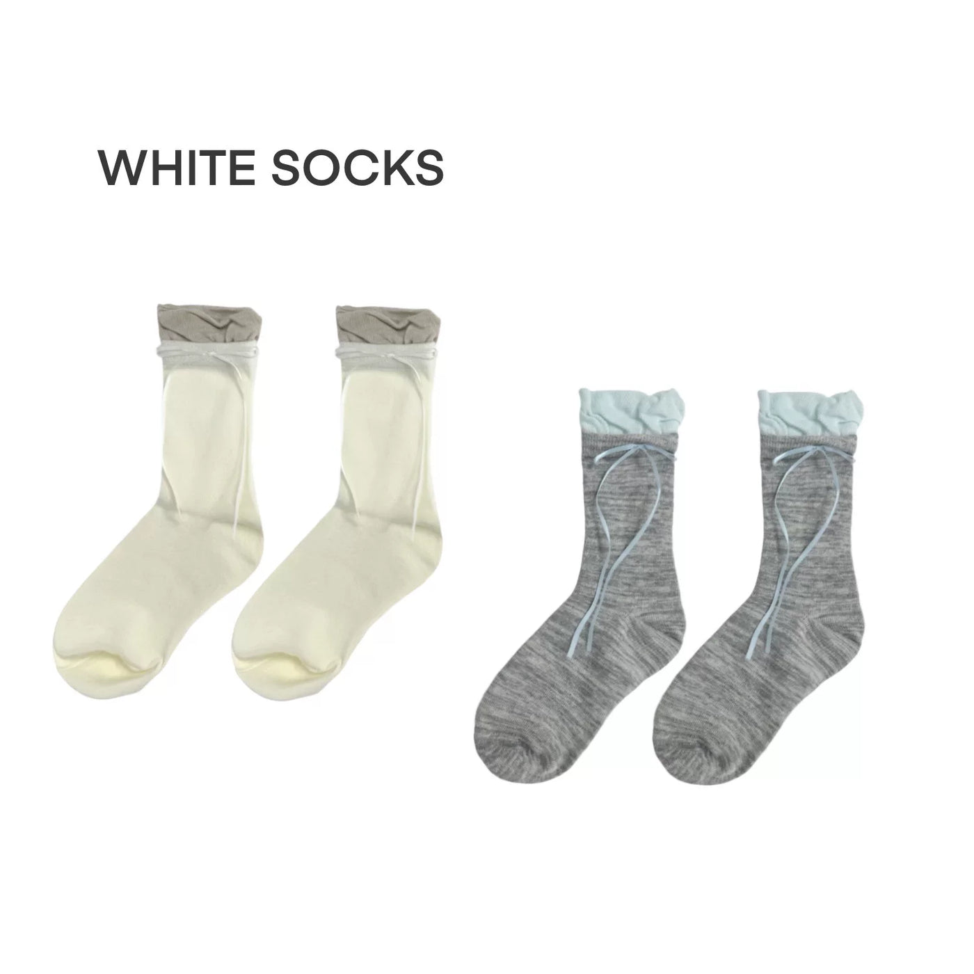 White Socks - Ballet Bow - Faux-Layered Calf Socks with Bow Ties