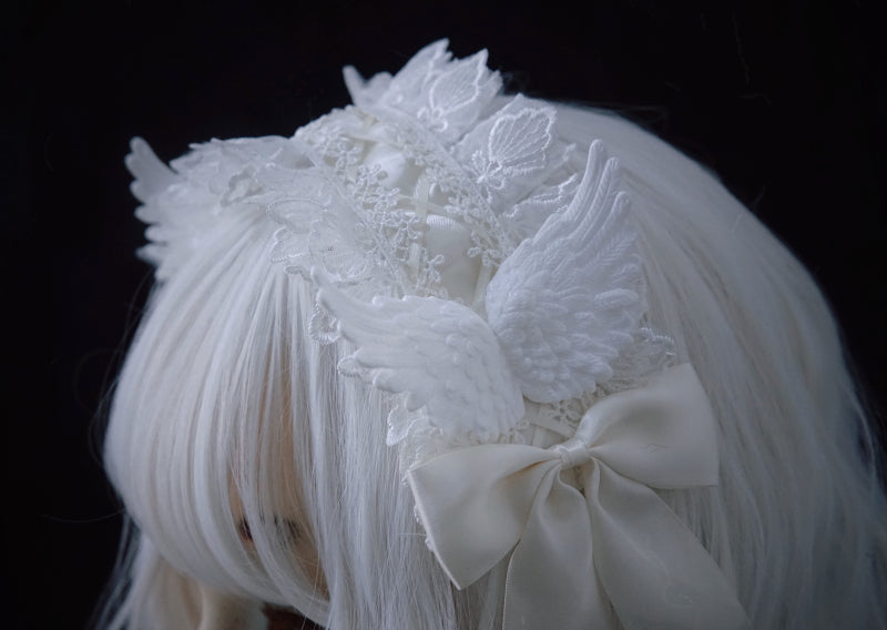 Strange Sugar - Gothic Lolita White Lace Angel - Wings Hairband Headwear