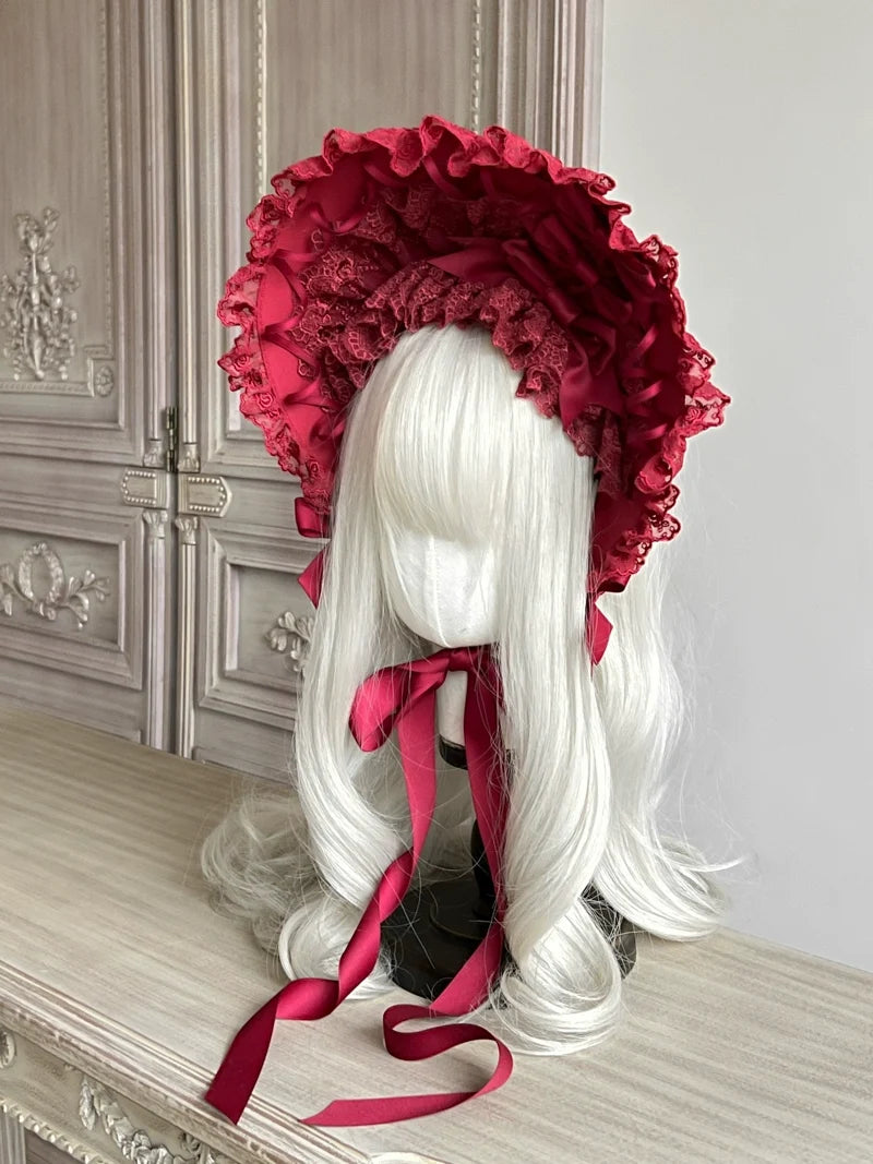 MAID - Gothic Lolita Lace Bonnet Wide Brim - Bow BNT Headwear Headwear