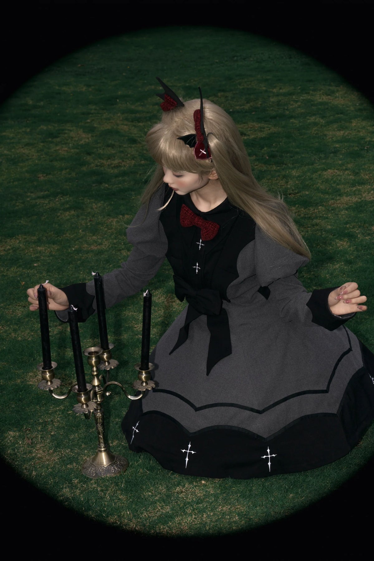 Polaris Lolita - Vampire Princess - Gothic Lolita OP dress with bat designs and Juliet sleeves - product detail 7