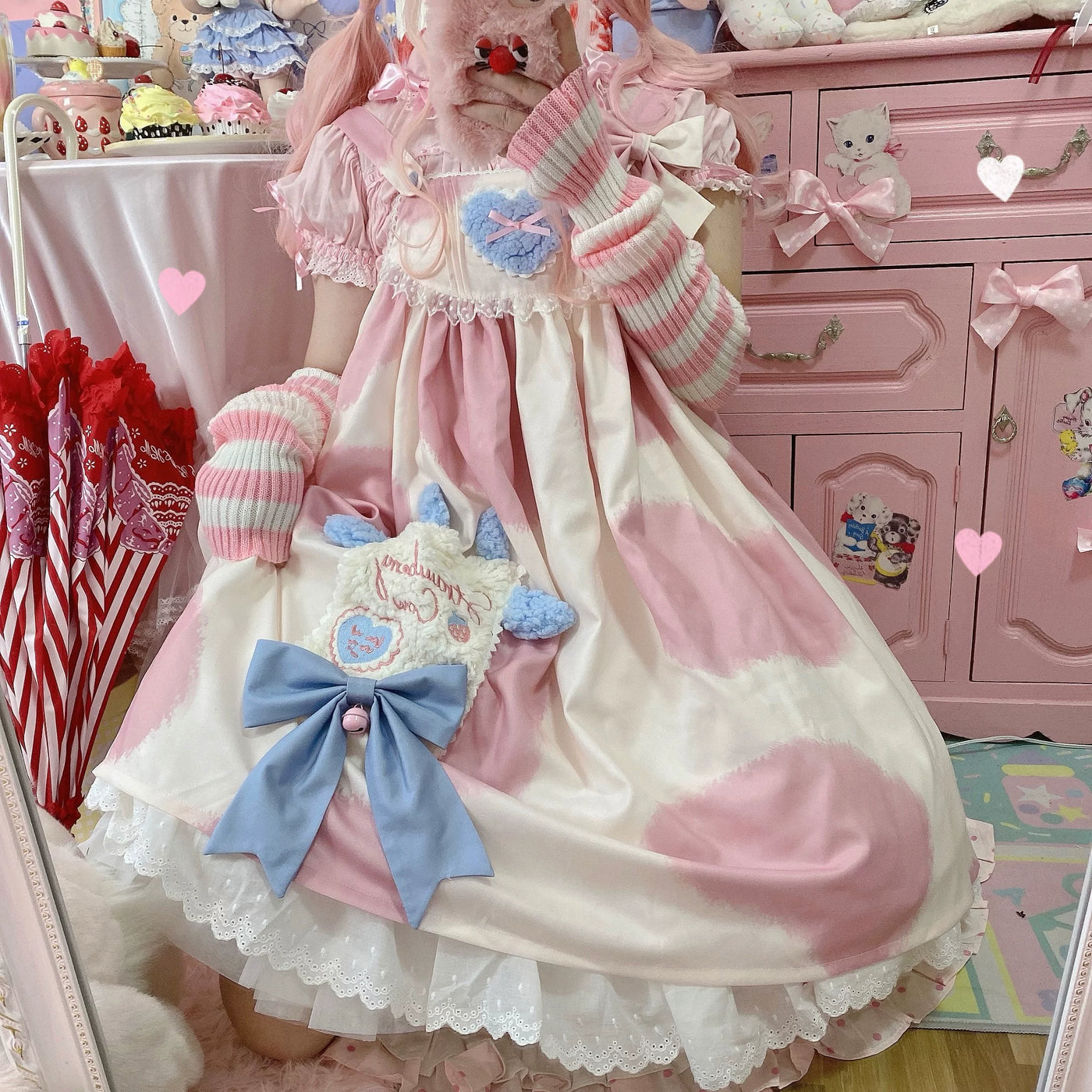 Tata Long Ear - Little Milk Cake Cow Print - JSK dress with a cow-print pattern