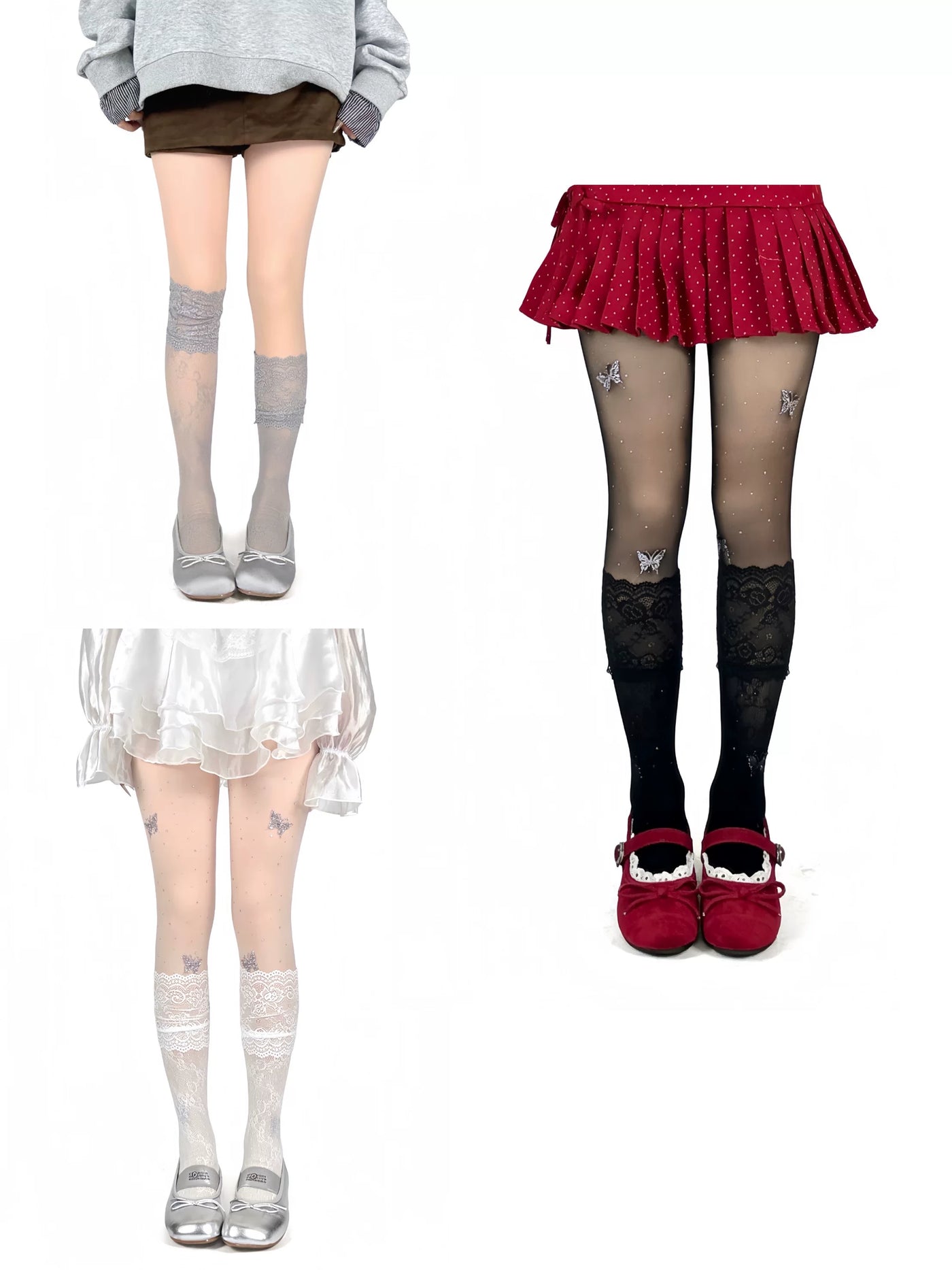 White Socks - Lace Layering - Lace-Trim Mid-Calf Socks