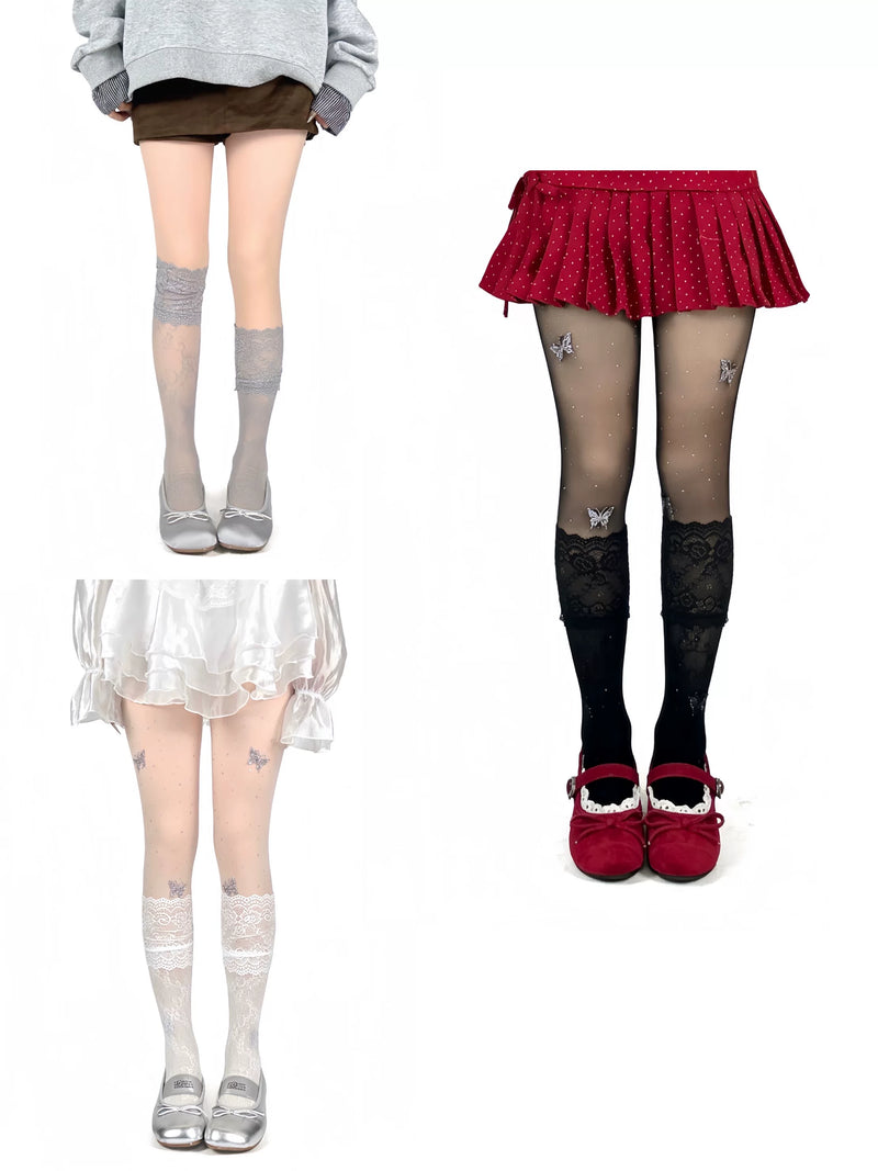 White Socks - Scalloped Lace - Lace Mid-Calf Socks with Wide Scalloped Cuffs