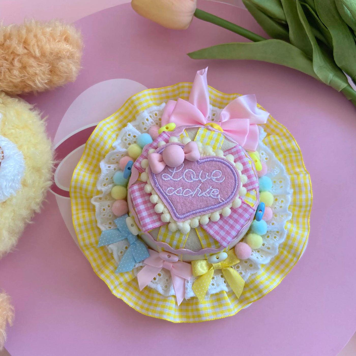 Bear doll - Bear Kindergarten - Plaid Colour-Block Headwear with Teddy Bear and Heart Motifs