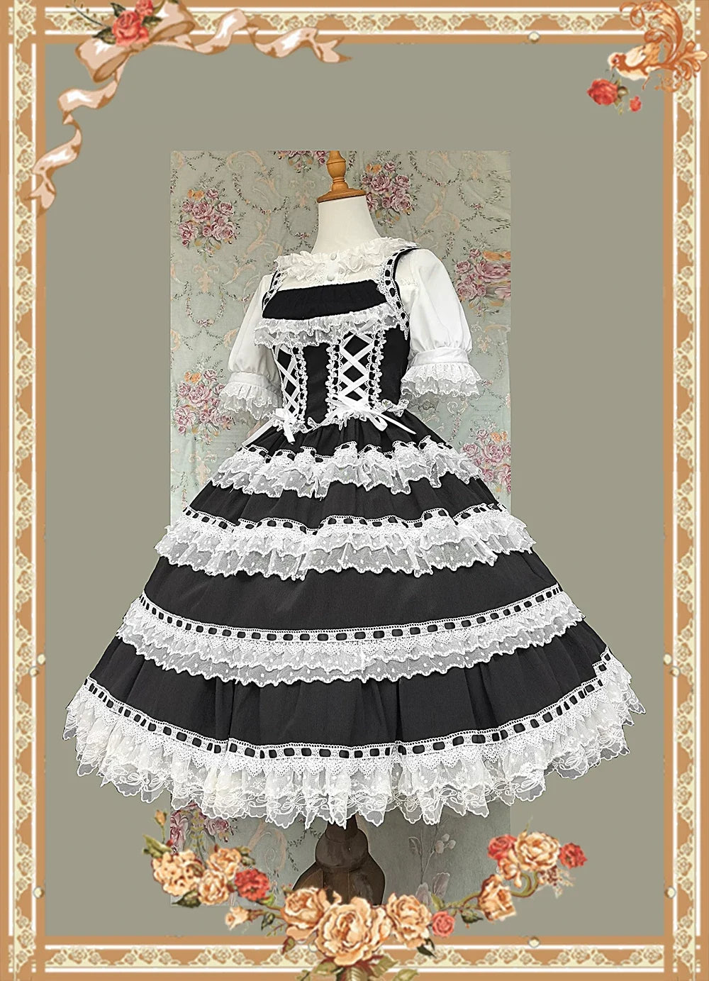 Infanta - Mirror Doll - Old School Lolita Tiered Hem JSK with Polka Dot Lace