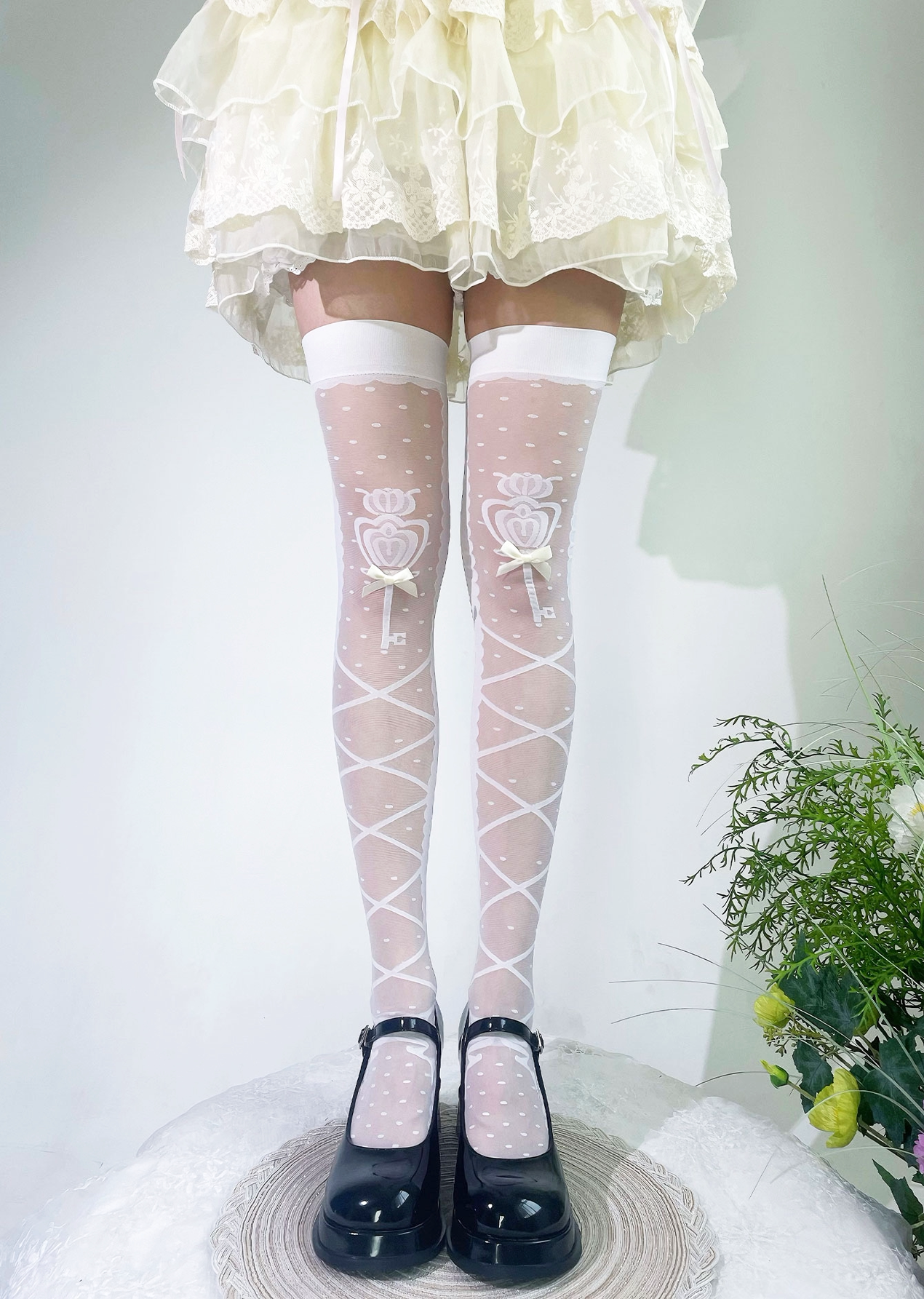 Fantasy Doll - Cross & Bow - Over-the-Knee Socks with Cross Motifs