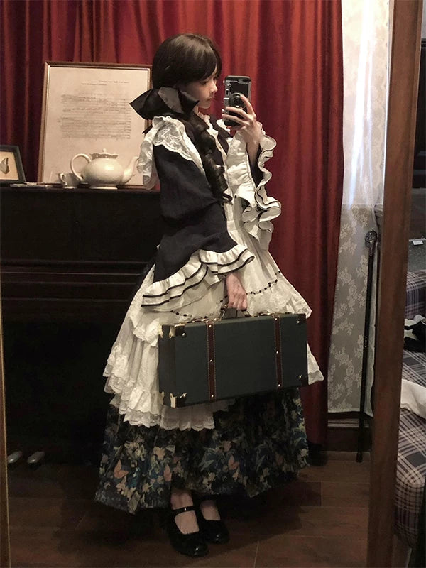 Creamy - Ming-Style Fusion - Lolita Dress Set with a Cross-Collar Top and Mamian Skirt