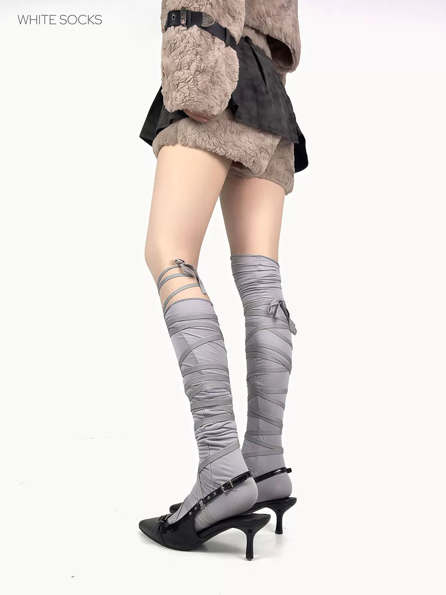 White Socks - Ballet Wrap - Slouch Socks with crisscross wrap straps