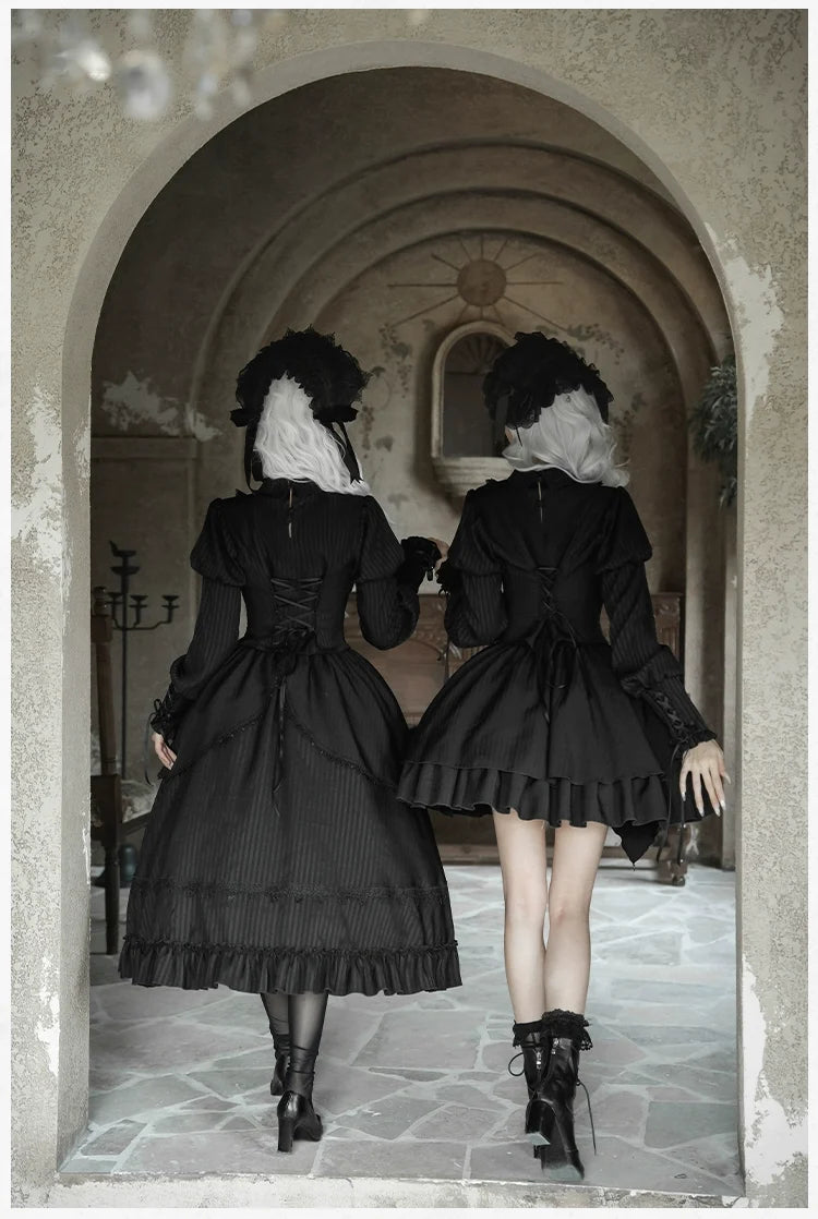 With PUJI - Night Talk - Gothic Lolita Skirt Dress Set, Batwing-shaped Accents