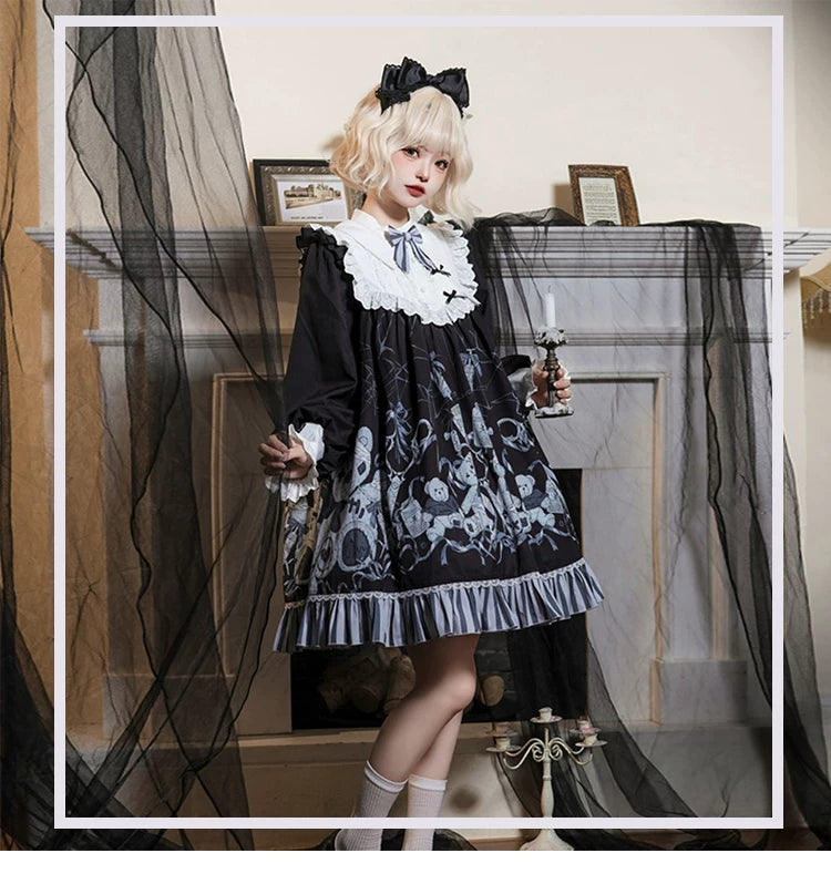 Yueele - Black Ribbon - Plus-Size Sweet Lolita OP Dress - detail view 6