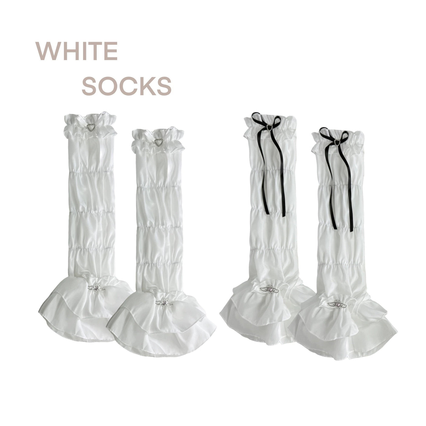 White Socks - Ballet Ruffle - Layered Ruffle Calf Sock Covers with Ribbon Ties