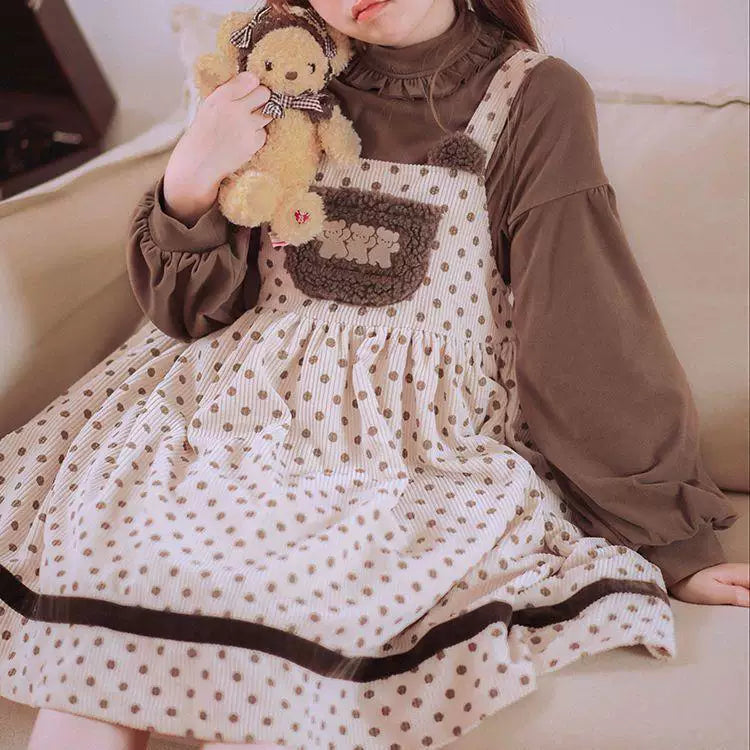 Sweetheart Dream Machine - Sleepy Bear - High-Neck Base-Layer Top with Lettuce-Edge Trim
