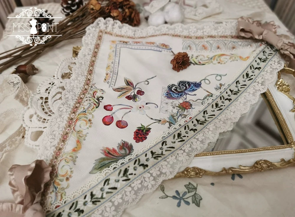 Praise of Abundance - Country Lolita Print Accessories Triangle Headscarf (ivory)