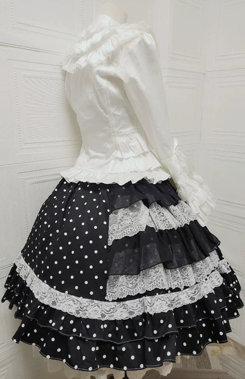 Sweet Angel - Japanese Old School Lolita Skirt - Polka Dots & Lace SK Skirt