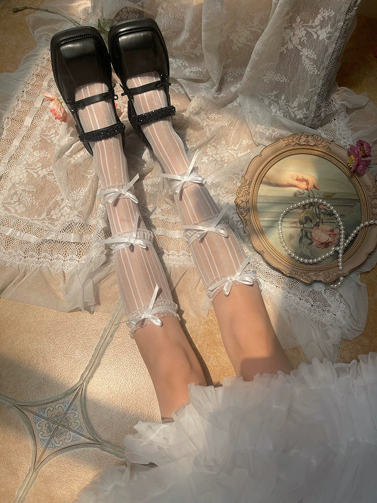 WAGUIR - Sweet Lolita Mid-Calf Socks 3-Layer - Lace Mesh Fairy Thin Socks Socks