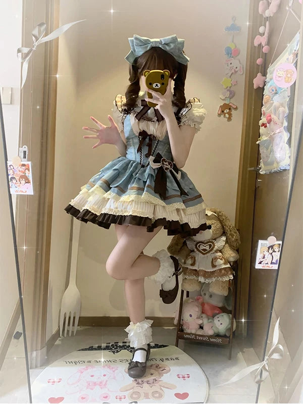 Creamy - Mint Chocolate - JSK dress set with a short-sleeve shirt, waist bow and KC headpiece