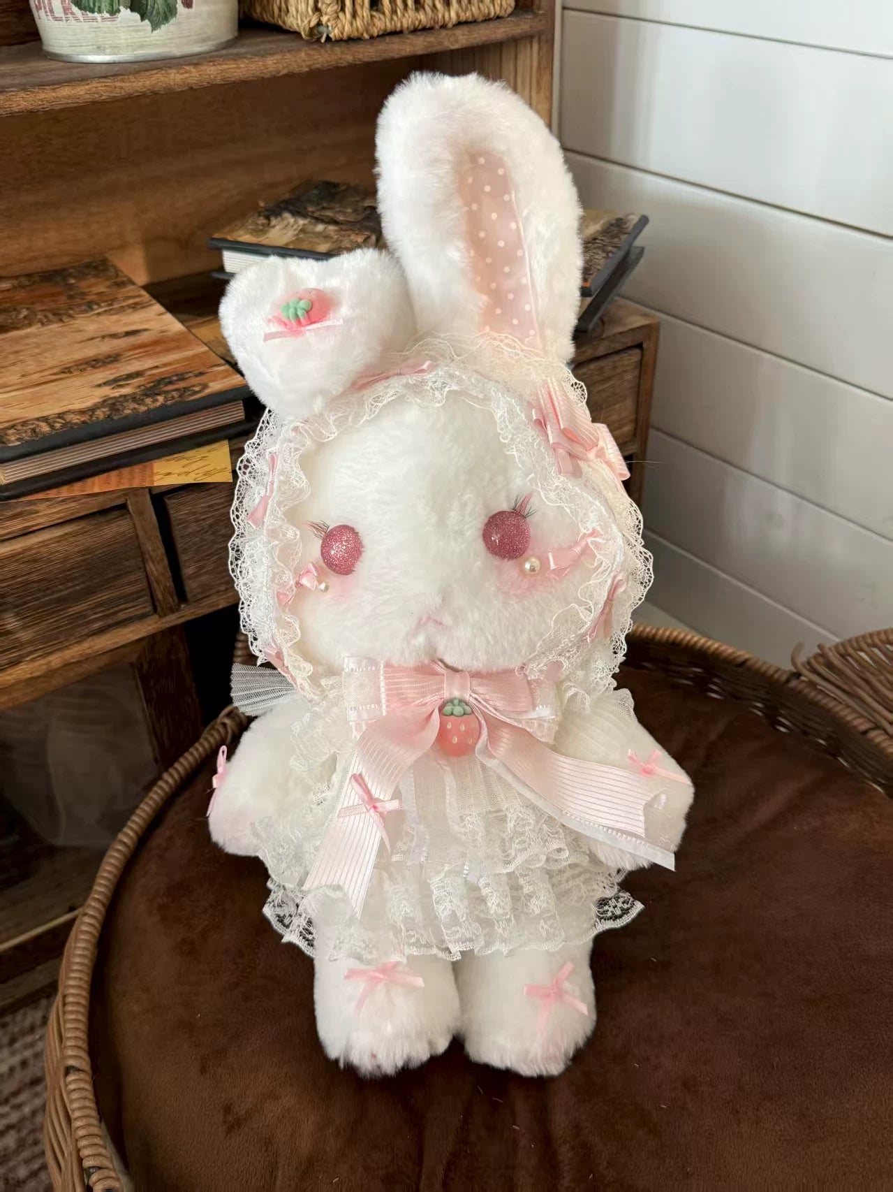Lolita plush rabbit convertible bag in soft pastel pink, hand carry and crossbody configuration