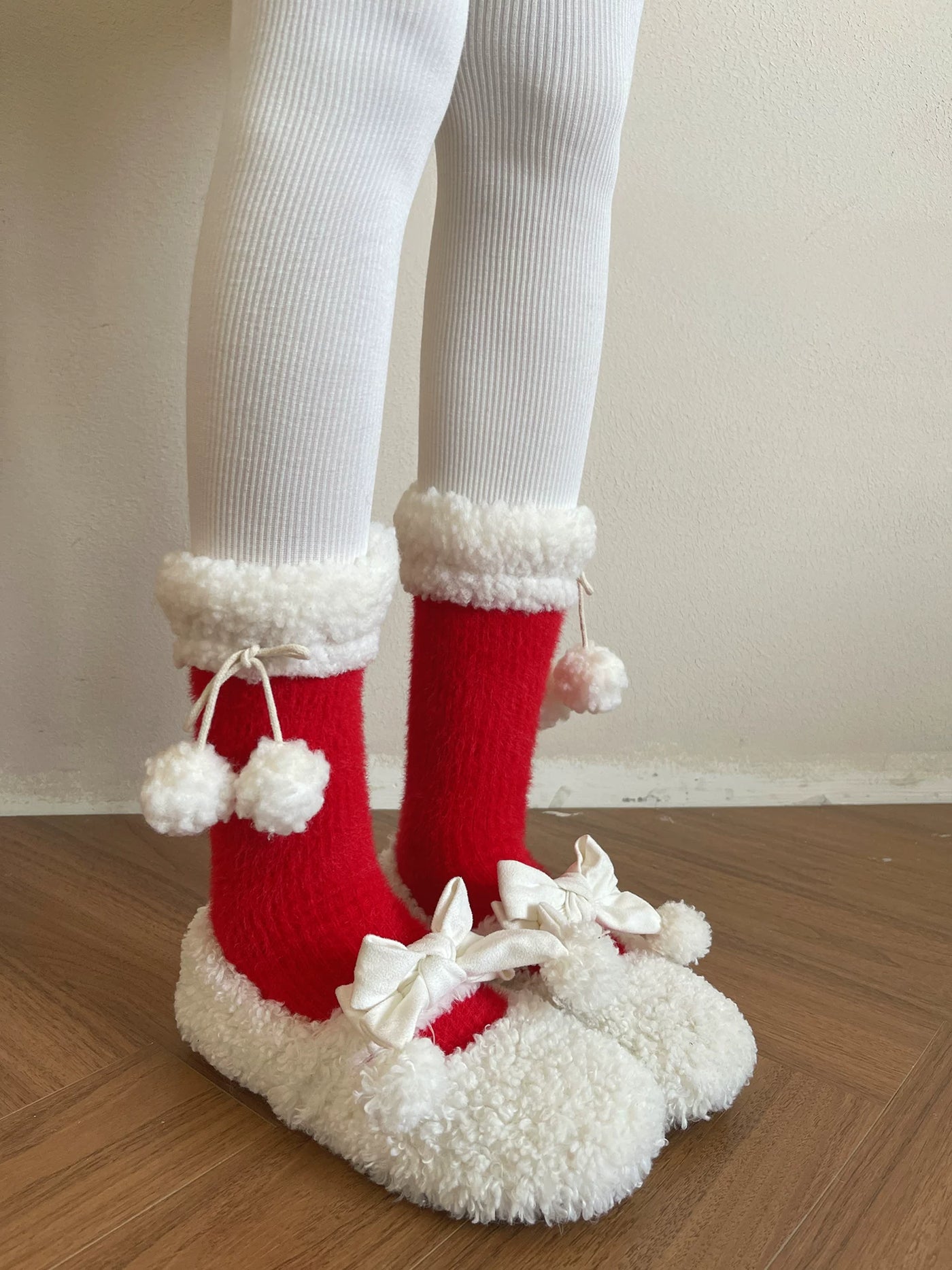 Sock Noble - Winter Pom-Pom - Plush-Trim Slouch Socks with Pom-Pom Ties