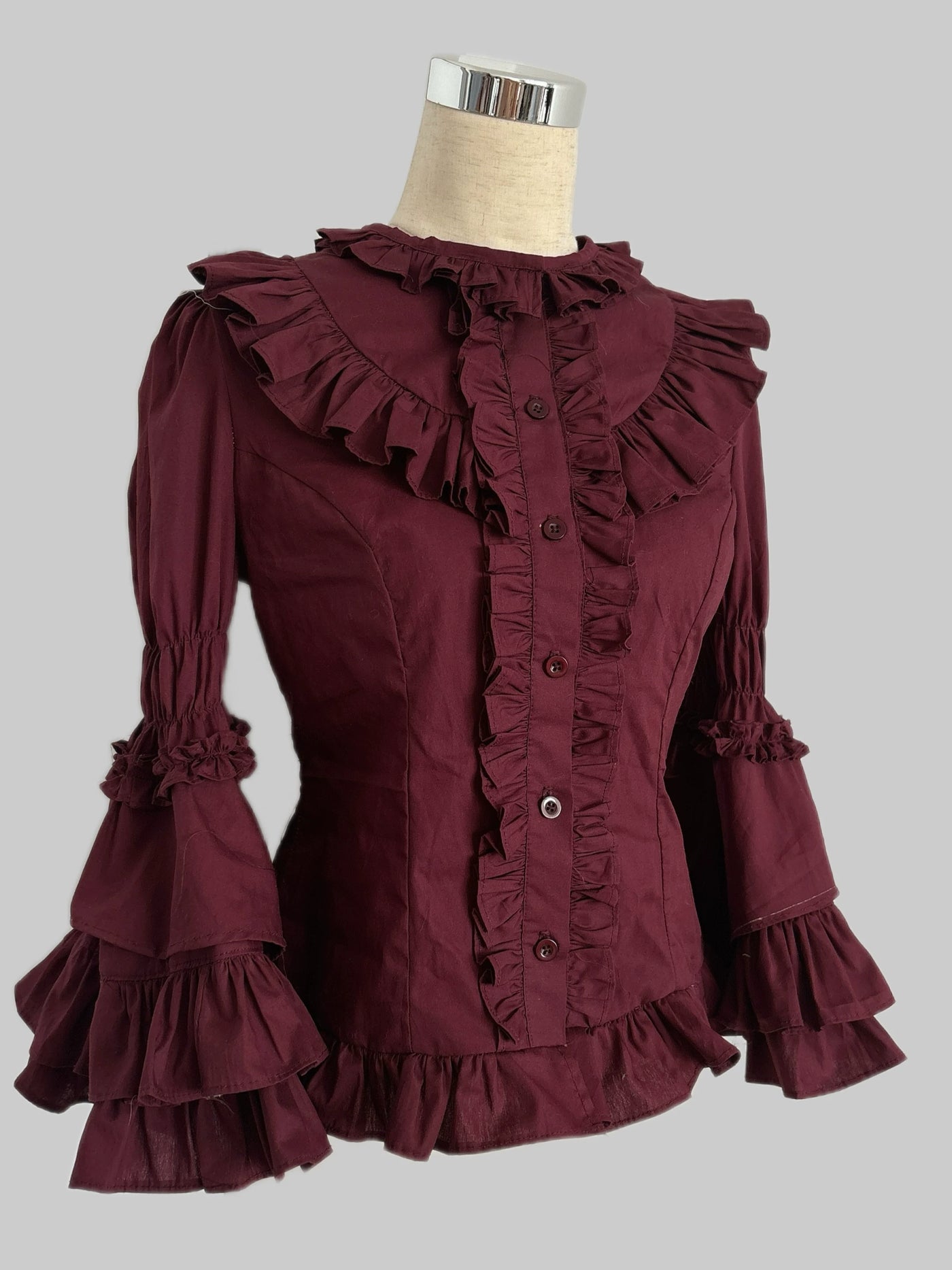 Tata Long Ear - Burgundy Rose - Ruffled Blouse with Tiered Cuffs