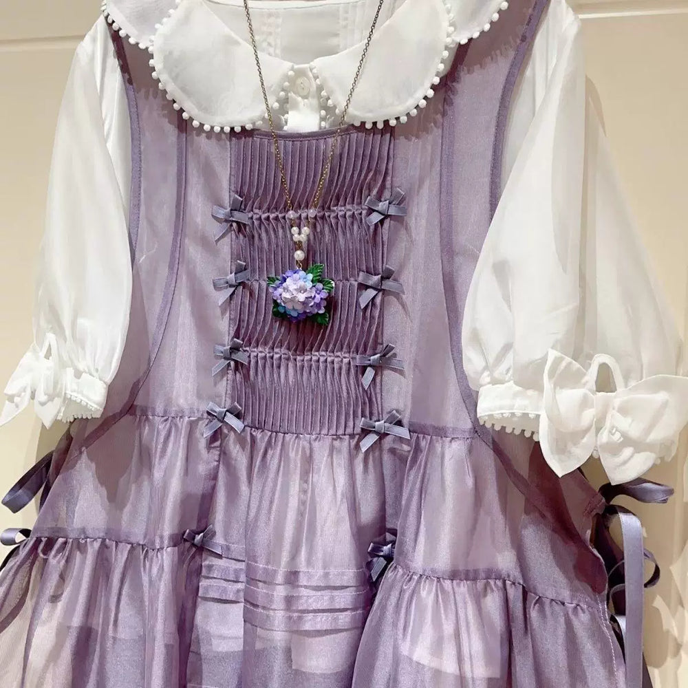 Sweetheart Dream Machine blouse with rounded petal collar, puff sleeves and lace edging
