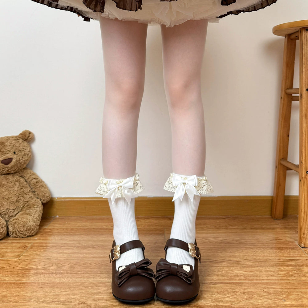 White double bow mid-calf Lolita sock