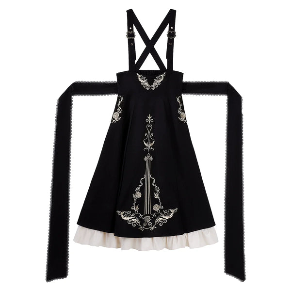 Matutu - Violin Variations - Bust-supporting dress set with golden violin embroidery and detachable jabot