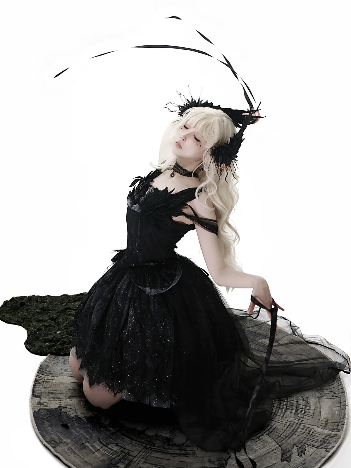 Your Princess - Star Swan Dream - Black Gothic Lolita JSK Dress, Swan Embroidery