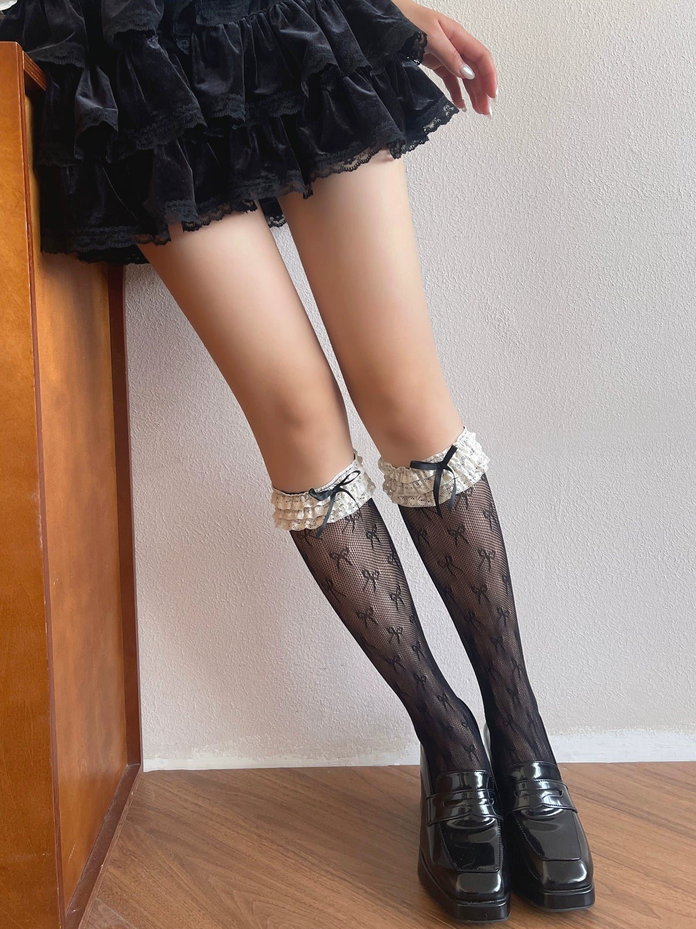 Sock Noble - Three-Tier Lace - Ruffled Lace Socks with Embroidered Trim and Bows