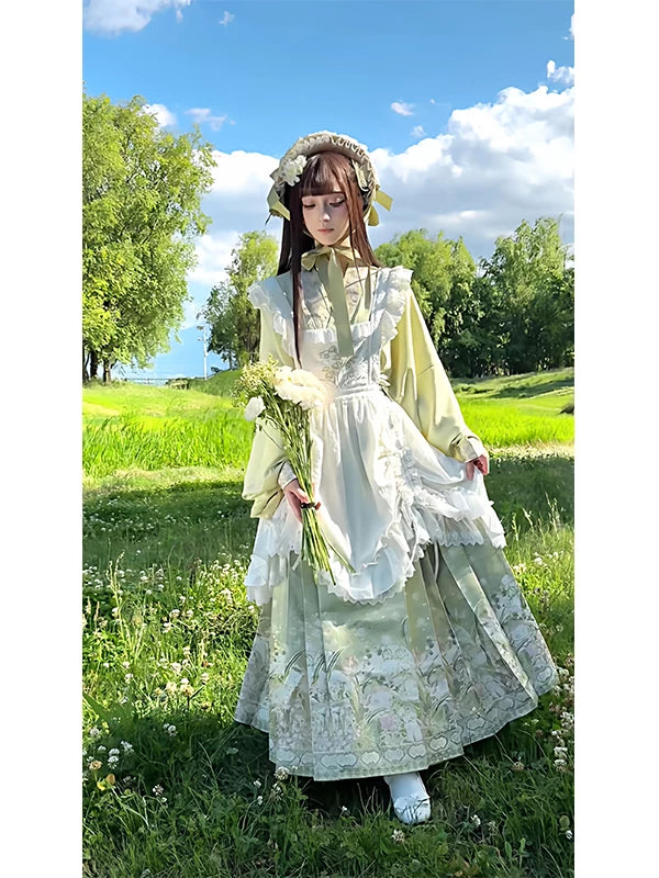 Creamy - Pipa - Green Top and Mamian Skirt Set with Ruffled Skirt Cover