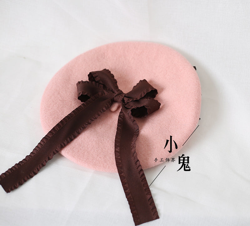 Xiaogui - Sweet Bow Multicolors Lolita Wool - Beret Headwear