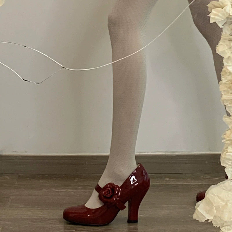 Bingo Lulu - Retro Sweet - Sweet Lolita Mary Jane high-heel shoes with a leather rose buckle - product detail 4
