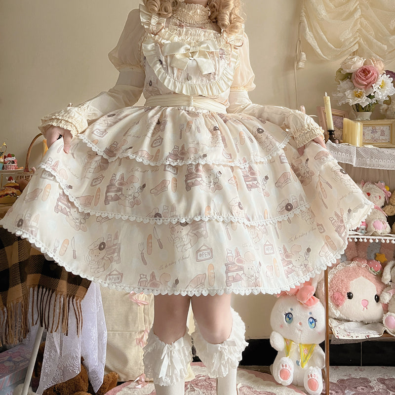 Niu Niu - Plus Size Lolita Jumper Dress - Beige Sweet Short Sleeve JSK Dress