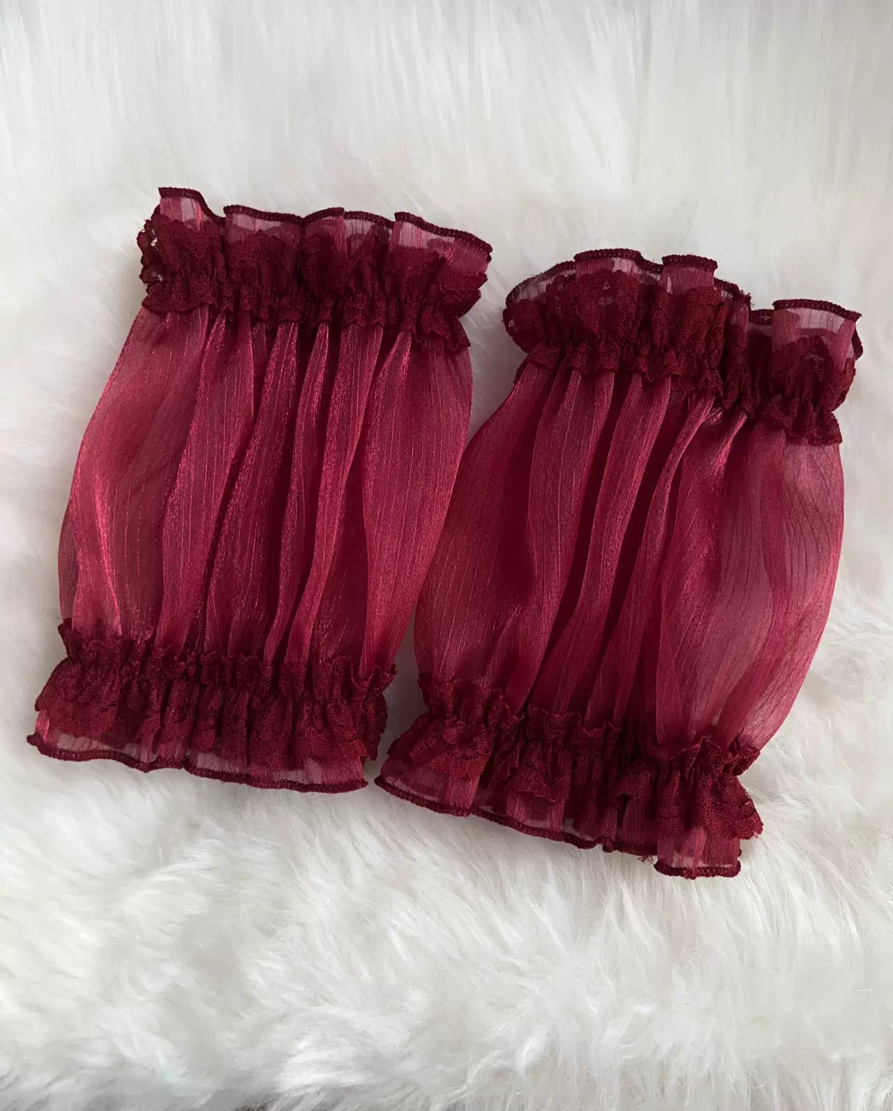 Rose Tale - Sweet Lolita Accessories Summer Trailing Short Sleeves KC One Size Burgundy cuffs
